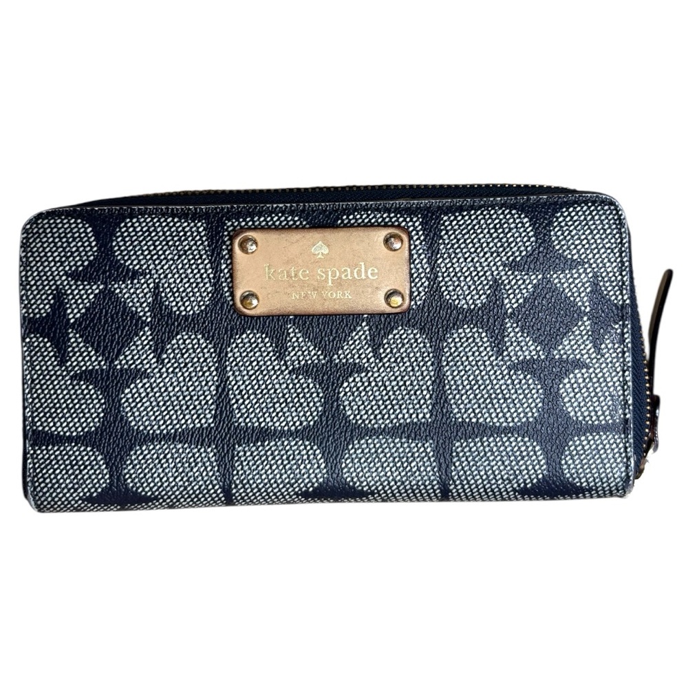 Kate Spade Navy Blue and White Heart Wallet